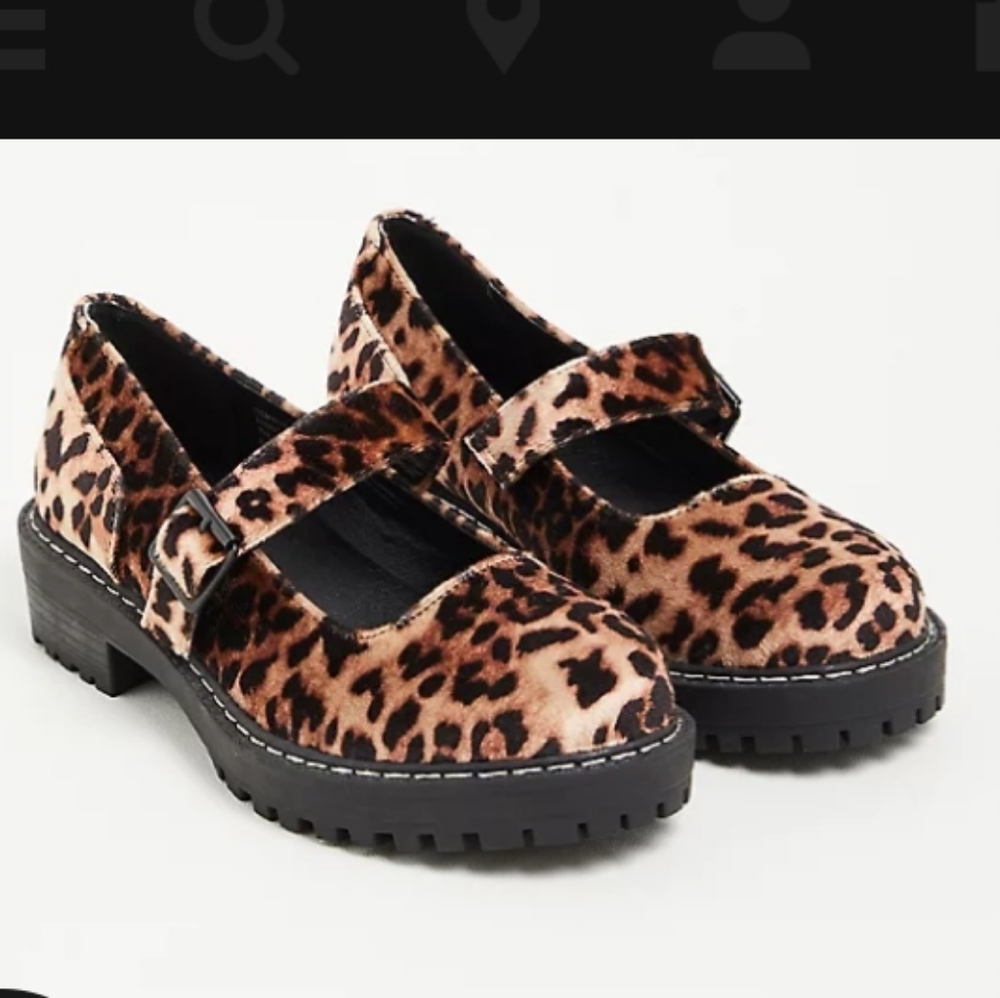 Mary Jane Lug Flat Leopard Velvet WW